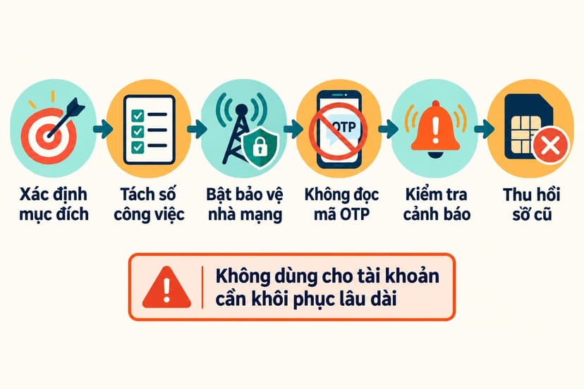 Sơ đồ sáu bước bảo vệ số điện thoại dùng cho công việc và xác minh ngắn hạn