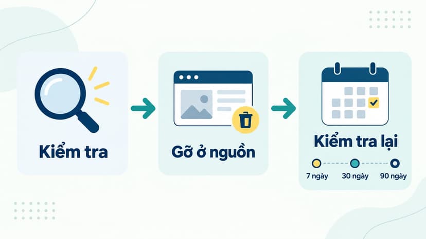 Sơ đồ kiểm tra, gỡ thông tin ở nguồn và rà soát lại sau 7, 30, 90 ngày