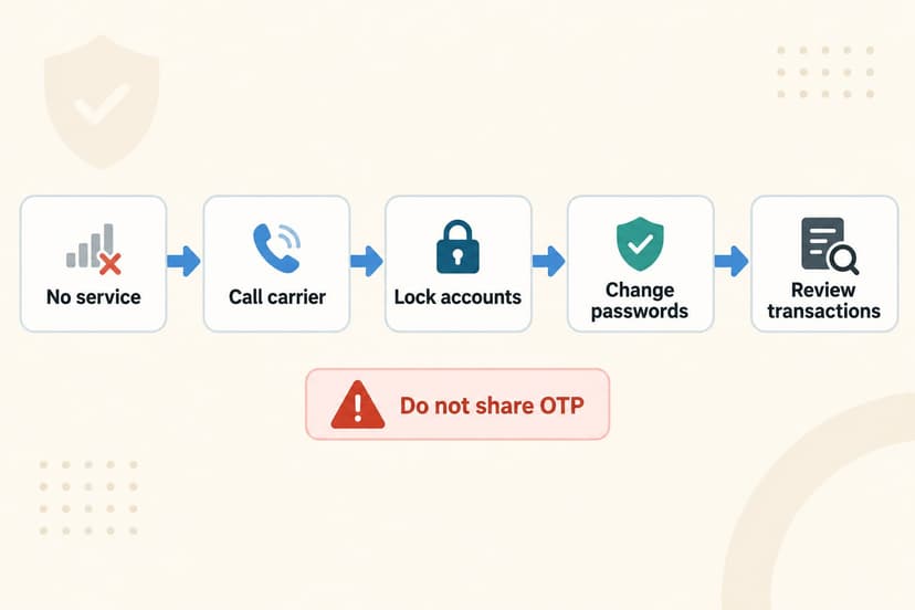 Defensive response flow from losing mobile service to contacting the carrier and securing accounts