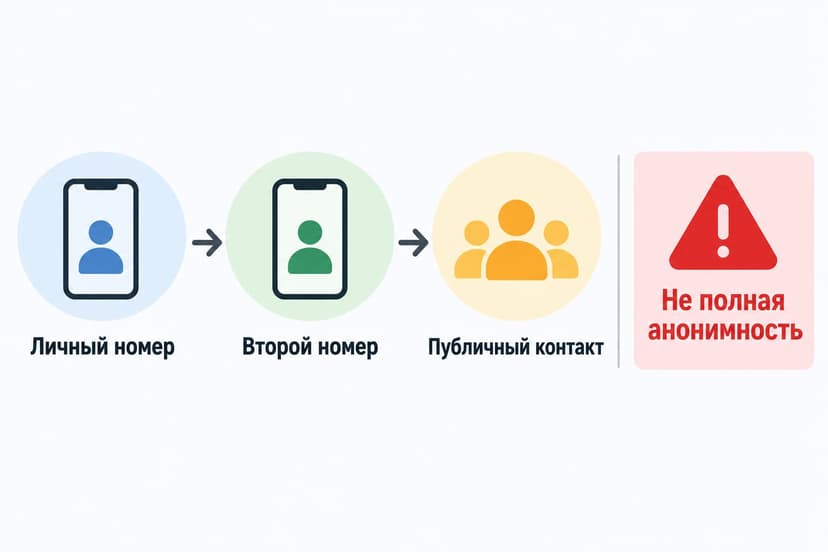 Схема перехода от личного номера к публичному второму номеру с предупреждением об ограниченной анонимности