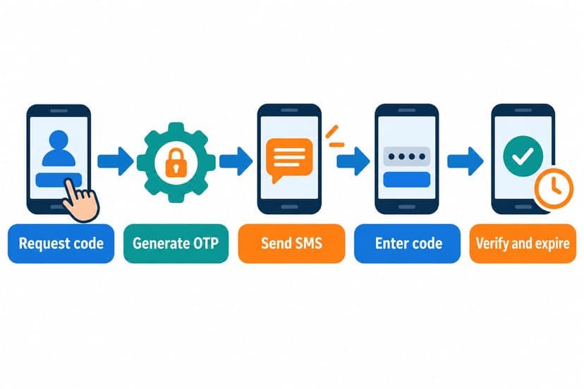 SMS verification flow from requesting a code to checking and expiring the OTP