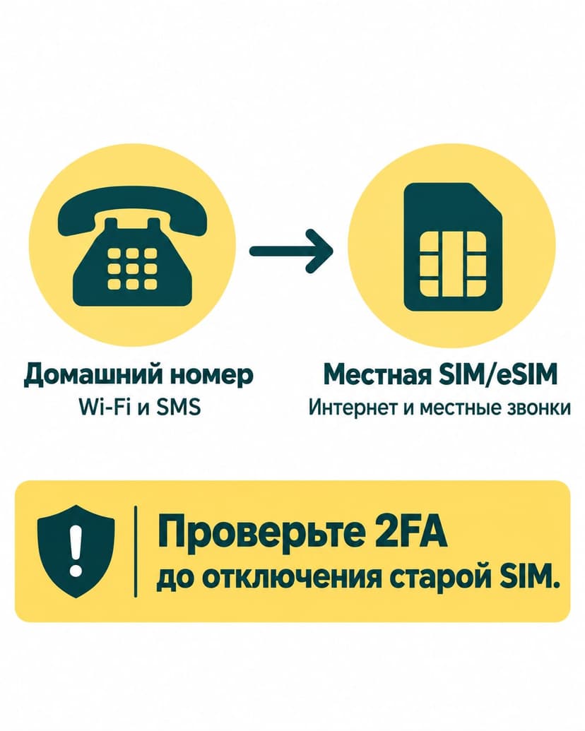 Инфографика разделяет домашний номер для SMS и местную SIM или eSIM для интернета
