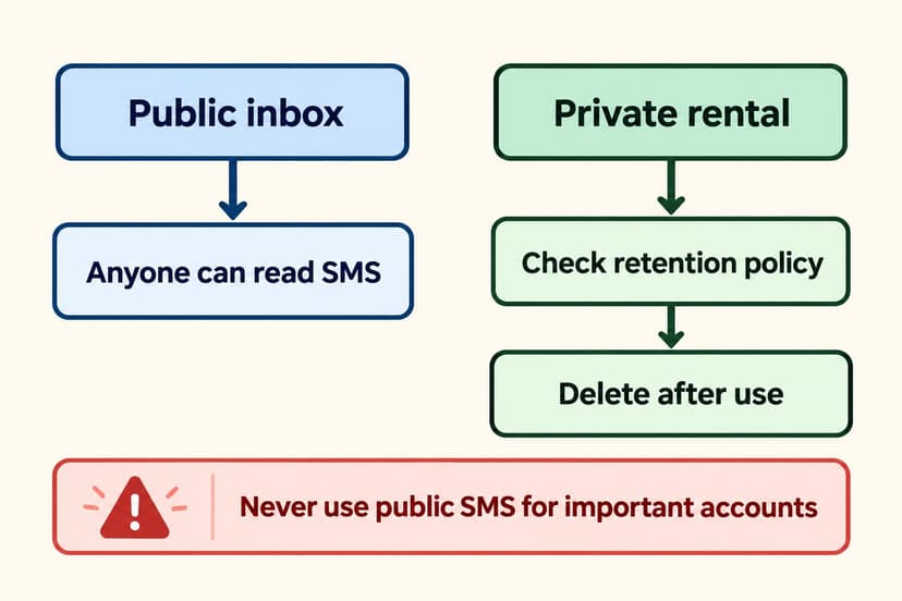 Infographic comparing public SMS inbox exposure with a private rental retention check
