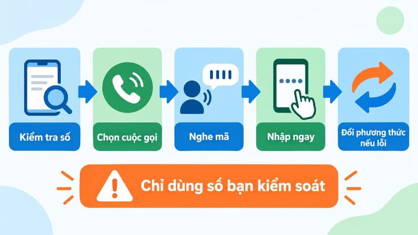 Infographic năm bước nhận mã OTP qua cuộc gọi và đổi phương thức khi gặp lỗi