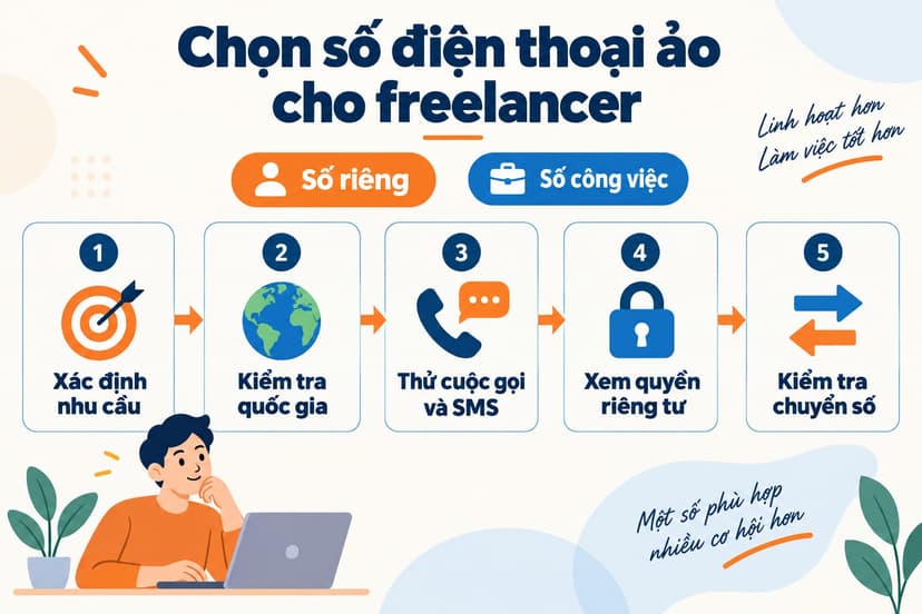 Sơ đồ năm bước chọn số điện thoại ảo cho freelancer