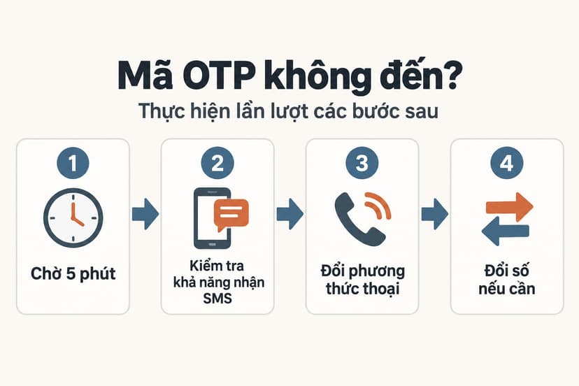 Sơ đồ bốn bước xử lý lỗi không nhận được mã OTP qua SMS