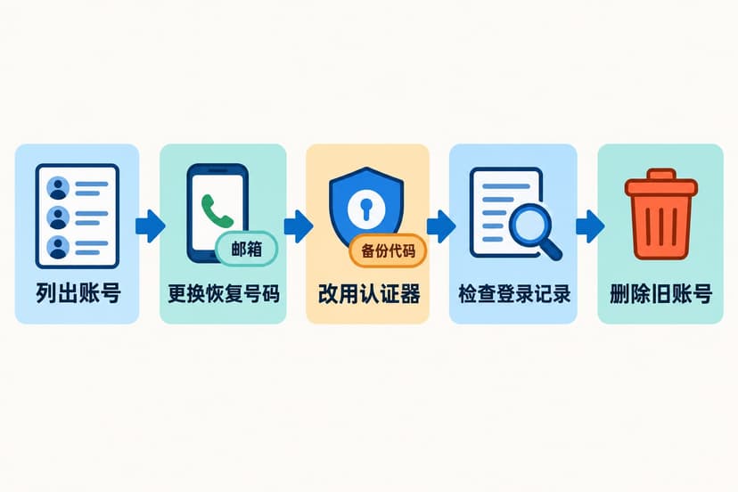 手机号停用前的账号保护清单:列出账号、更换恢复号码、改用认证器、检查登录记录和删除旧账号