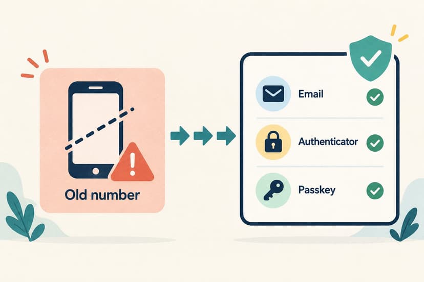 Illustrated checklist for replacing an old phone number with safer recovery methods