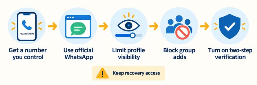 Five-step infographic for setting up a private second WhatsApp account