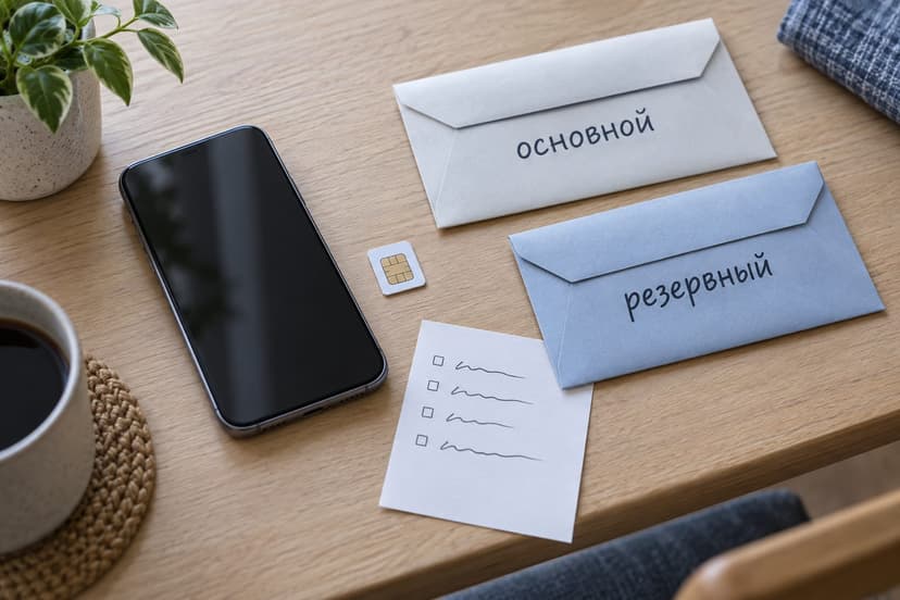 Смартфон, SIM-карта и бумажный список основного и резервного каналов доступа
