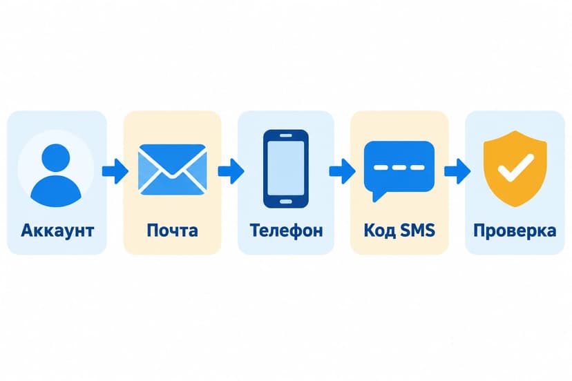 Схема проверки аккаунта Discord: почта, телефон, SMS-код и подтверждение