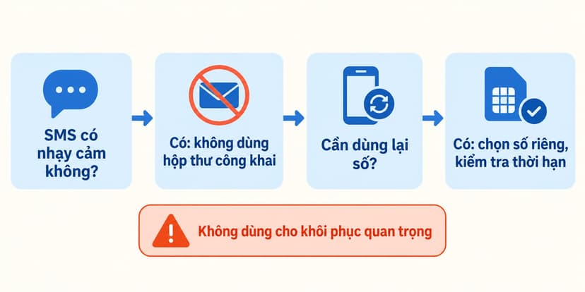 Sơ đồ quyết định chọn hộp thư công khai hay số riêng dựa trên độ nhạy của SMS và thời gian cần số